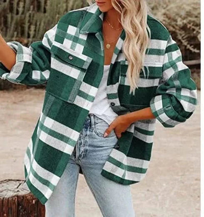 Chaqueta de franela de gran tamaño para mujer