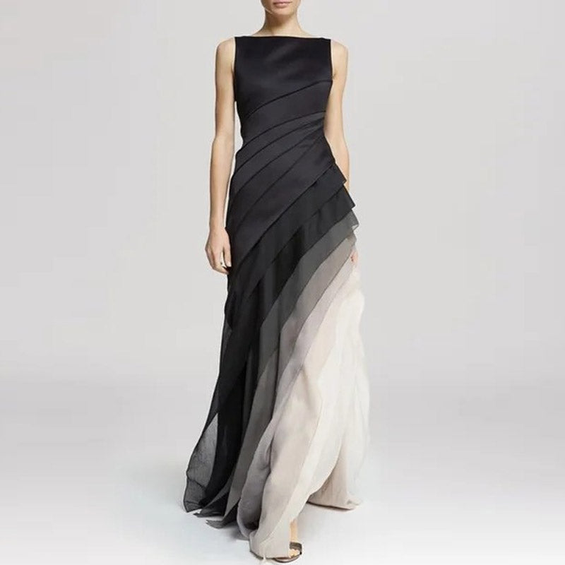 Vestido irregular con cintura alta en look ombre