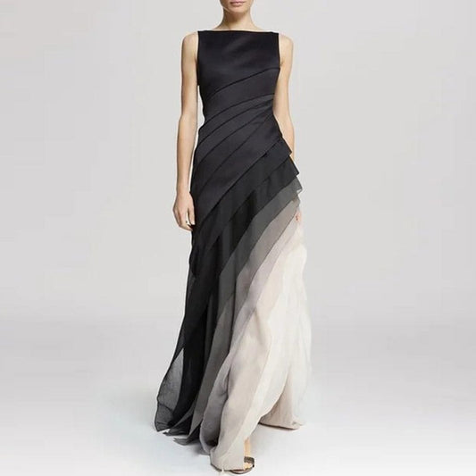 Vestido irregular con cintura alta en look ombre