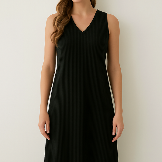 Vestido largo plisado ligero con cuello en V y tirantes estrechos, corte holgado
