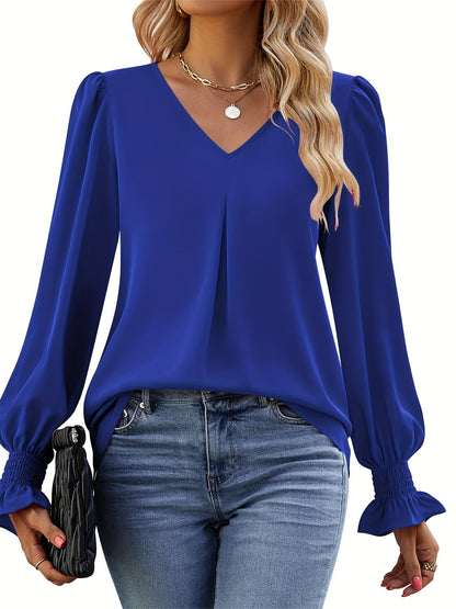 Blusa de gasa fucsia con cuello en V - Mangas largas y diseño ligero