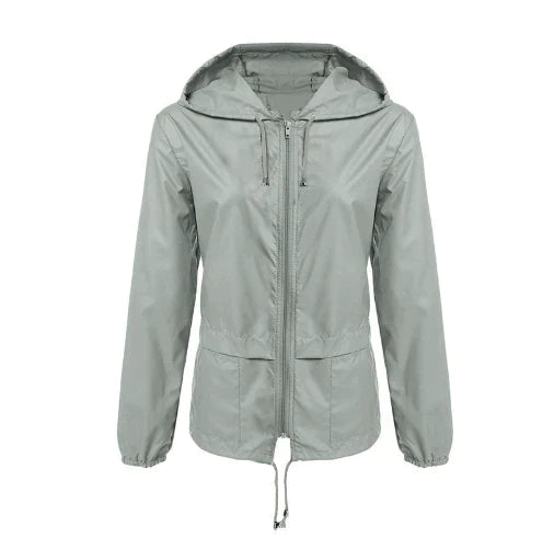 Chubasquero casual de longitud media con cremallera y capucha para mujer | Perfecto para otoño/invierno