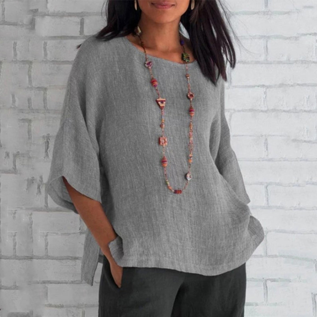 Túnica casual de lino de manga 3/4 para mujer