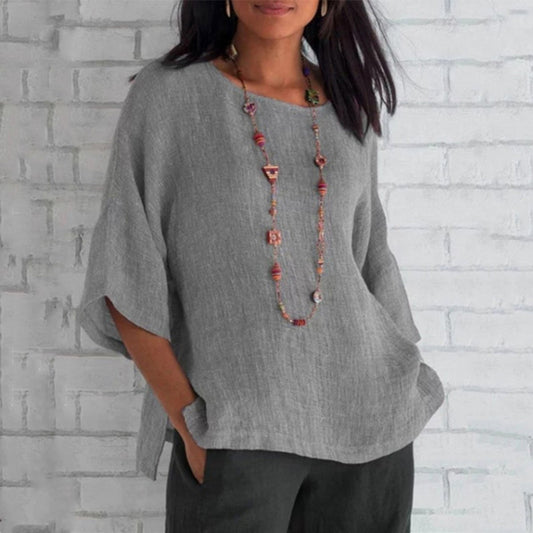 Túnica casual de lino de manga 3/4 para mujer