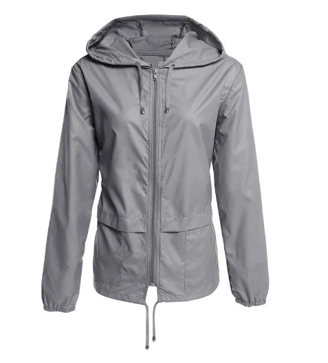 Chubasquero casual de longitud media con cremallera y capucha para mujer | Perfecto para otoño/invierno
