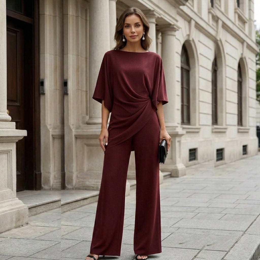 Damski Elegancki Dwuczęściowy Kombinezon ze Zwiewną Peleryną