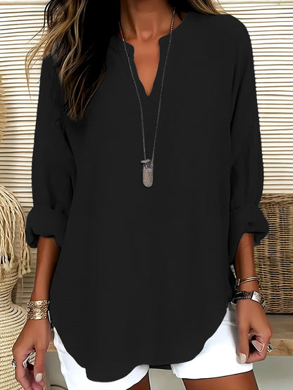 Blusa de cuello recortado - Diseño en V y ajuste de manga larga