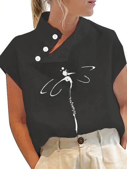 Camisa estampada de manga corta - Manga murciélago y tejido ligero