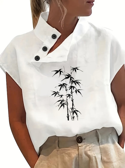 Camisa estampada de manga corta - Manga murciélago y tejido ligero