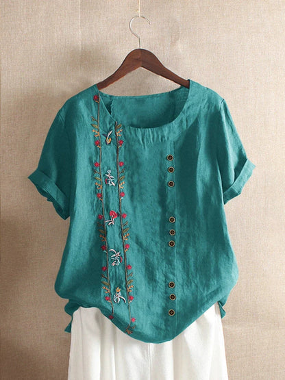 Maria - Blusa Bordada Rosa Manga