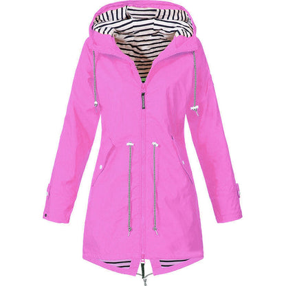 Elegante chubasquero impermeable con capucha, cremallera y bolsillos para mujer | Perfecto para otoño/invierno