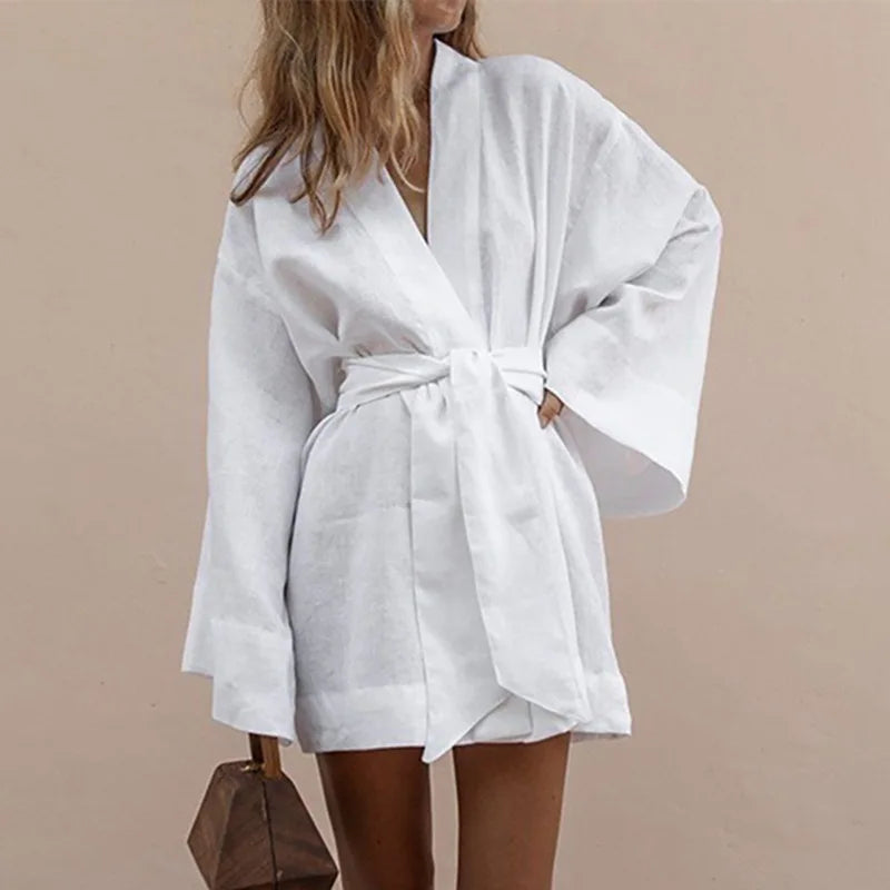 Vestido de verano con cuello en V estilo kimono