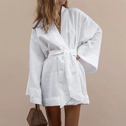 Vestido de verano con cuello en V estilo kimono