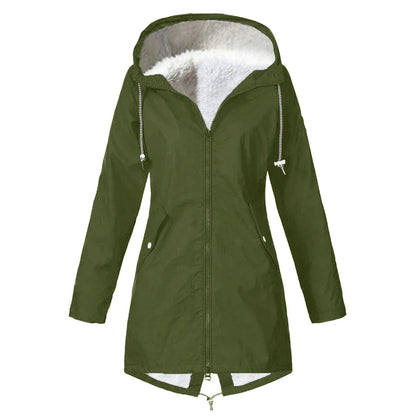 Chaqueta impermeable de forro polar con capucha para mujer | Perfecta para otoño/invierno