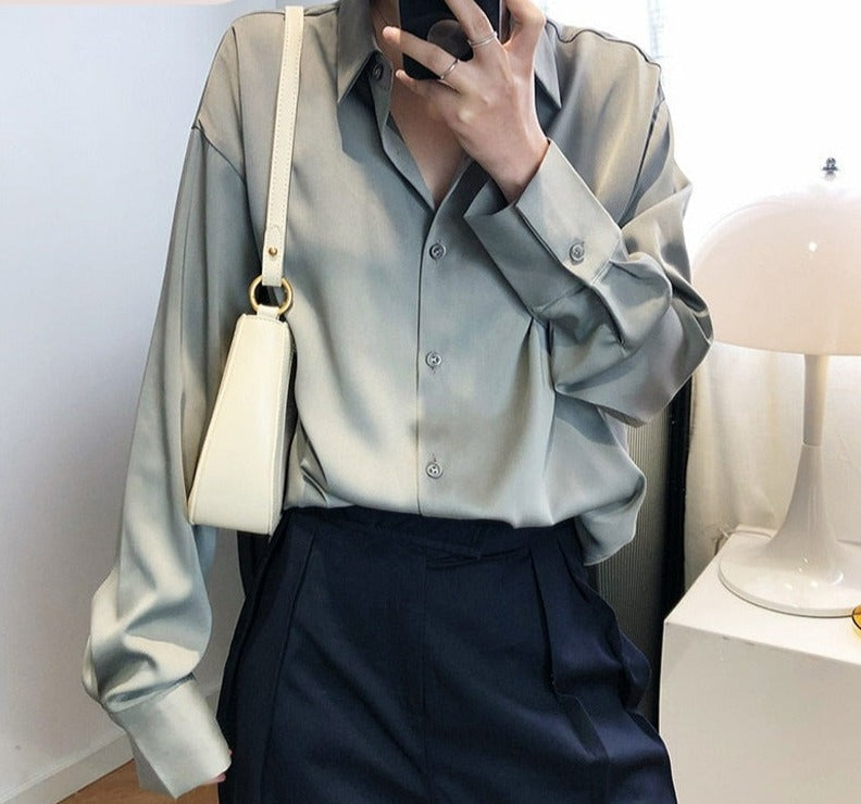 SakiesBlouse I Blusa de satén para mujer