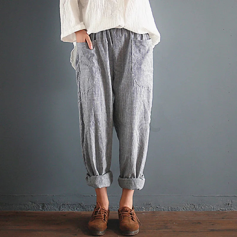 pantalones oversize de algodón y lino