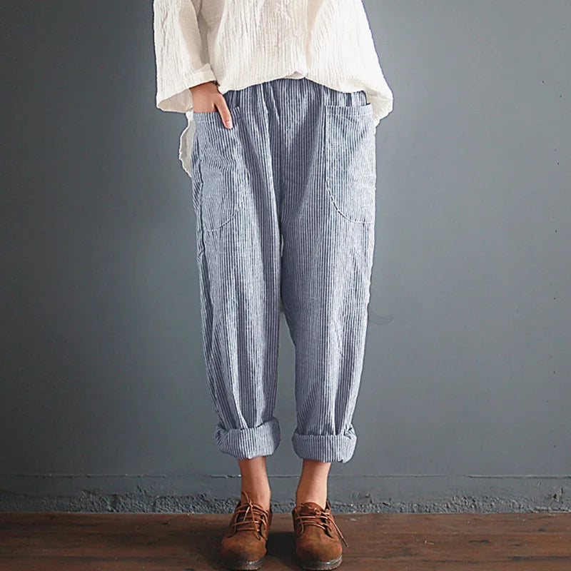pantalones oversize de algodón y lino
