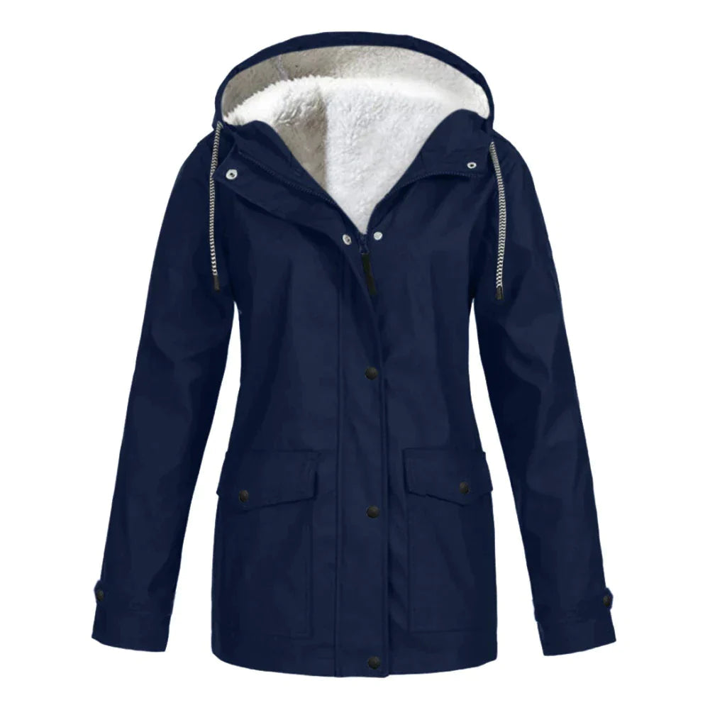 Cálido chubasquero con capucha y forro polar para mujer | Perfecto para actividades al aire libre en otoño/invierno