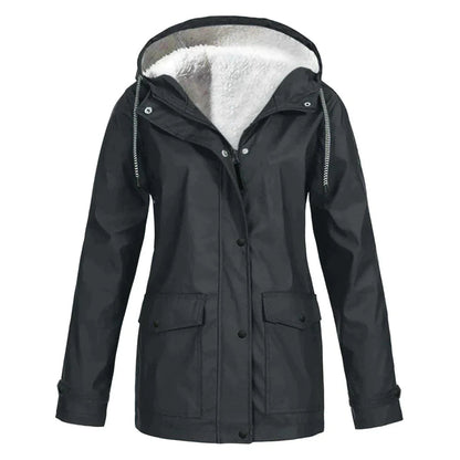 Cálido chubasquero con capucha y forro polar para mujer | Perfecto para actividades al aire libre en otoño/invierno