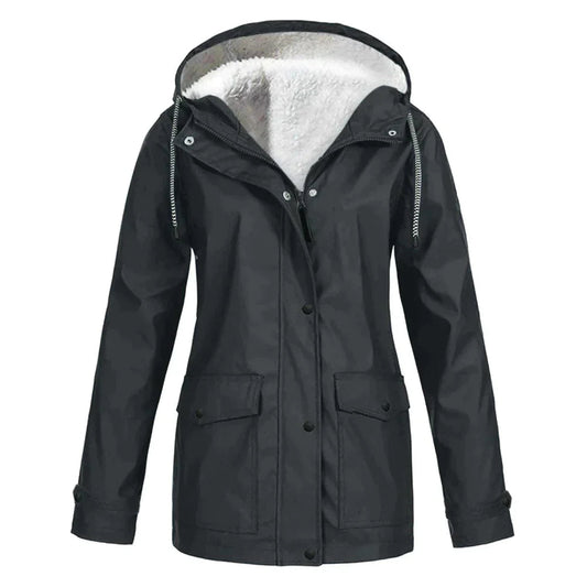 Cálido chubasquero con capucha y forro polar para mujer | Perfecto para actividades al aire libre en otoño/invierno