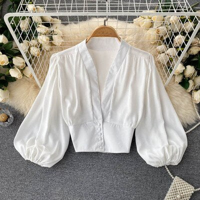 MiekesBlouse I Blusa de satén para mujer