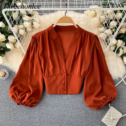 MiekesBlouse I Blusa de satén para mujer