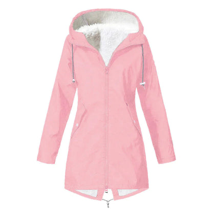 Chaqueta impermeable de forro polar con capucha para mujer | Perfecta para otoño/invierno