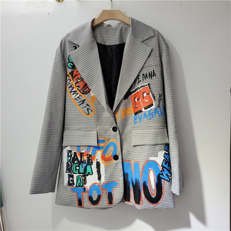 Blazer oversize con texto para mujer