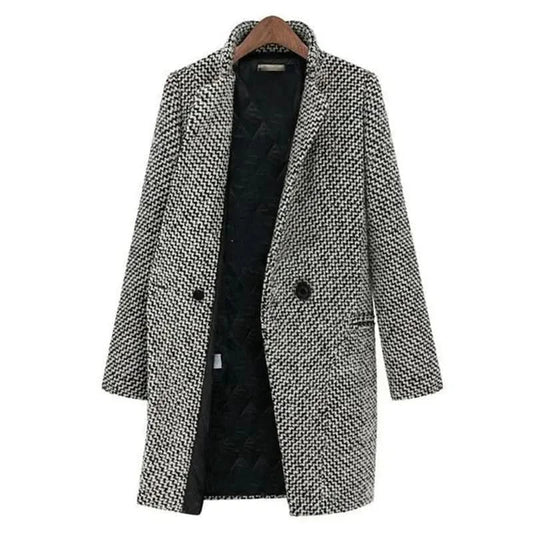 Elegante abrigo con estampado de pata de gallo para mujer