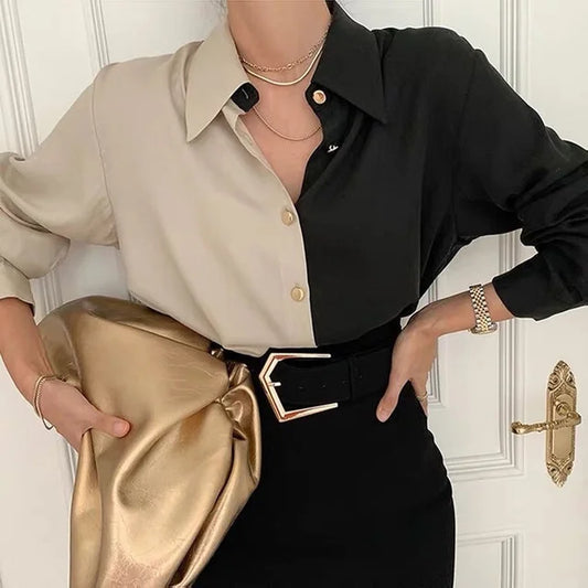 Blusa Valina | Blusa vintage de manga larga bicolor