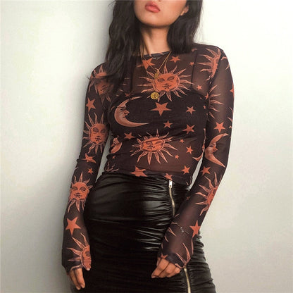 Moonvibe Sweater | Jersey con malla transparente y estampado inusual