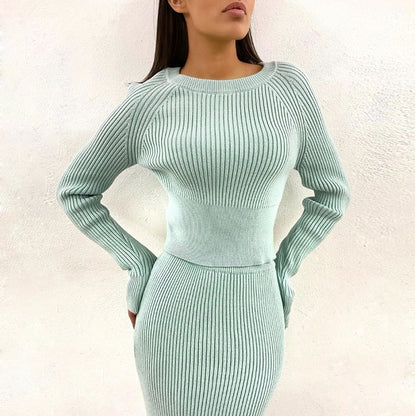 Suéter de punto acanalado Vestido Otoño Invierno Casual Largo Maxi Bodycon