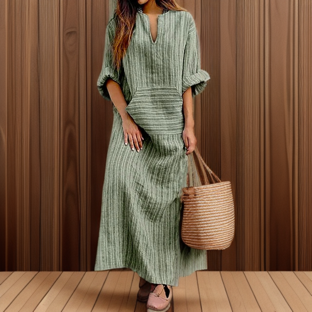 Hailey┃Vestido maxi vintage con escote a rayas