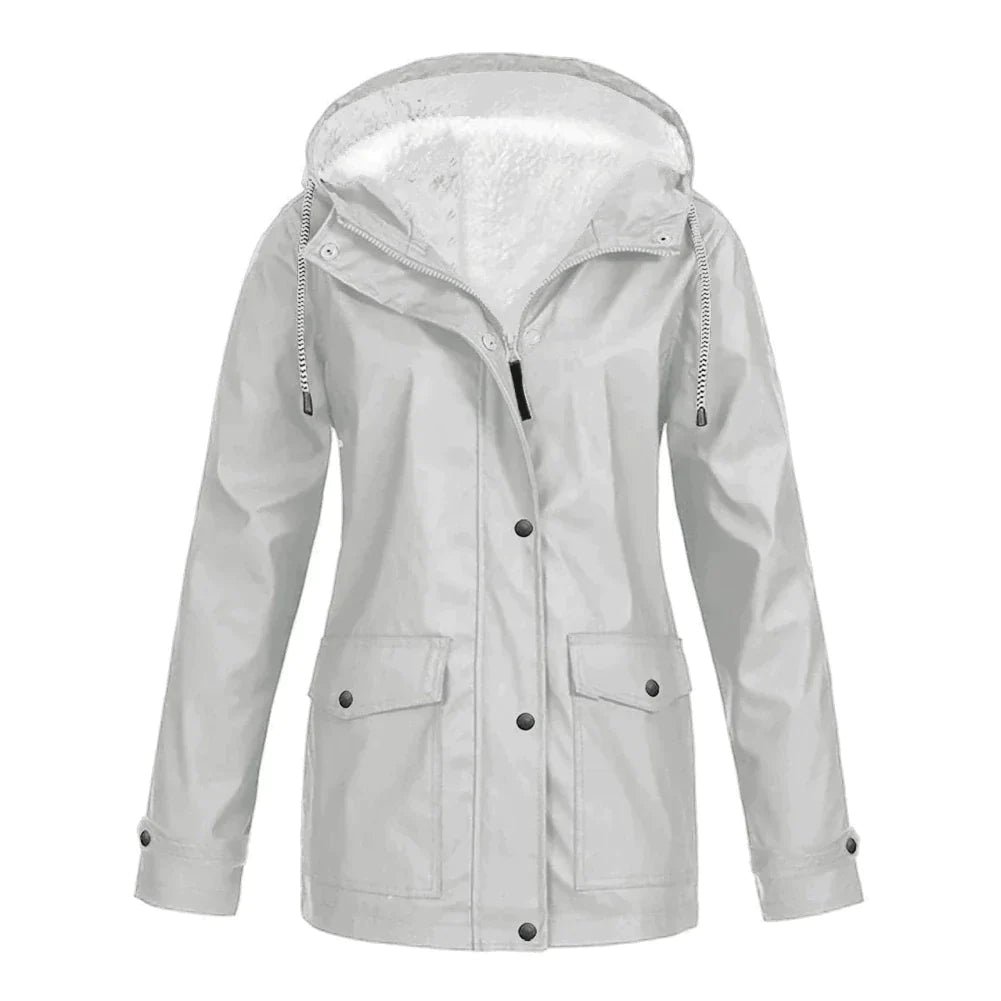 Cálido chubasquero con capucha y forro polar para mujer | Perfecto para actividades al aire libre en otoño/invierno