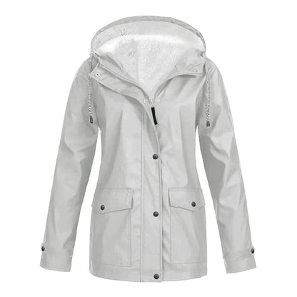 Cálido chubasquero con capucha y forro polar para mujer | Perfecto para actividades al aire libre en otoño/invierno