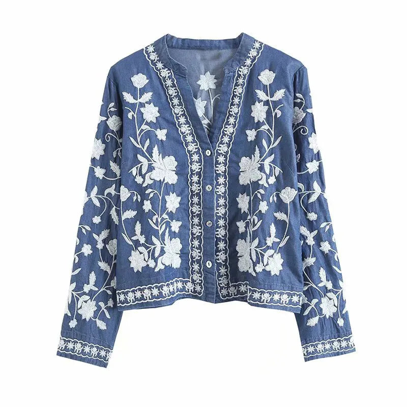 Camisa de manga larga con estampado floral para mujer