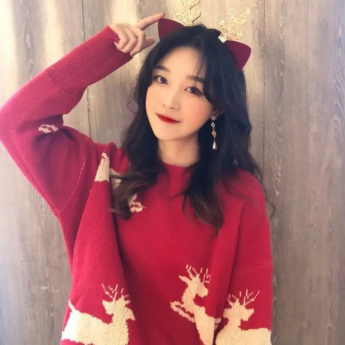 Giuliana | Chic y cálido jersey de punto con cuello alto y patchwork navideño para mujer
