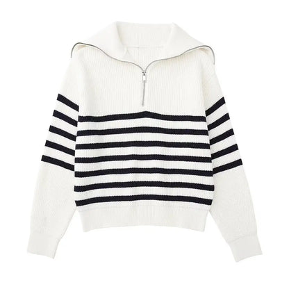 Heidi Fashion | Sudadera retro de rayas con cremallera hasta la mitad