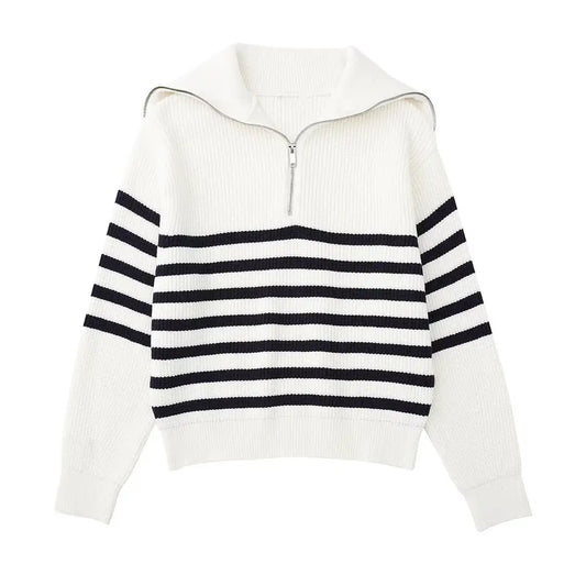 Heidi Fashion | Sudadera retro de rayas con cremallera hasta la mitad