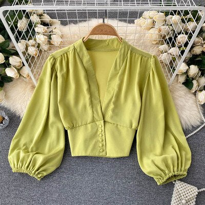 MiekesBlouse I Blusa de satén para mujer