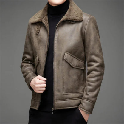 Cálida chaqueta de cuero vegano con lana y capucha para hombre | Perfecta para todas las estaciones