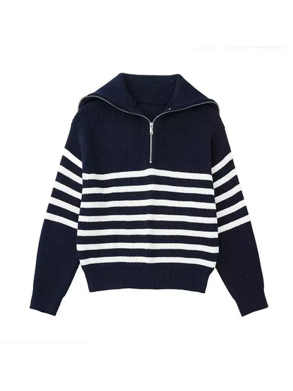 Heidi Fashion | Sudadera retro de rayas con cremallera hasta la mitad