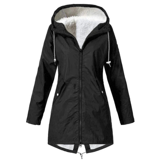 Chaqueta impermeable de forro polar con capucha para mujer | Perfecta para otoño/invierno