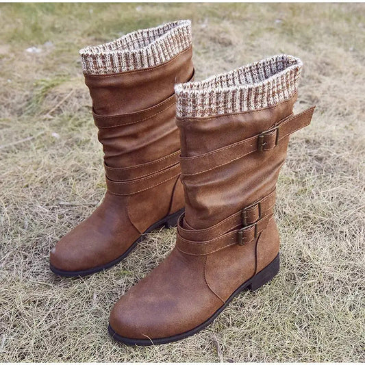 Botas Quin | Botas de piel vintage con puño de punto