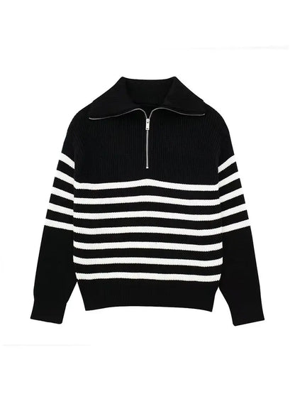 Heidi Fashion | Sudadera retro de rayas con cremallera hasta la mitad