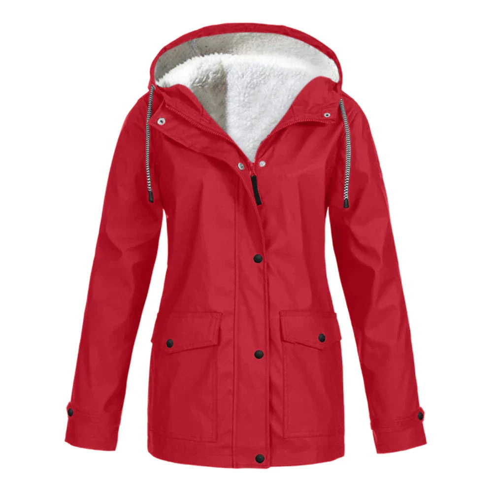 Cálido chubasquero con capucha y forro polar para mujer | Perfecto para actividades al aire libre en otoño/invierno