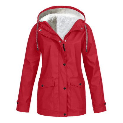 Cálido chubasquero con capucha y forro polar para mujer | Perfecto para actividades al aire libre en otoño/invierno