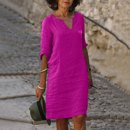Elegante vestido clásico hasta la rodilla con mangas tres cuartos