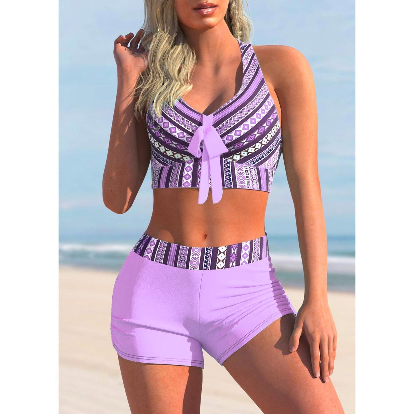 top de escote halterneck con short de cintura alta traje de baño de 2 piezas