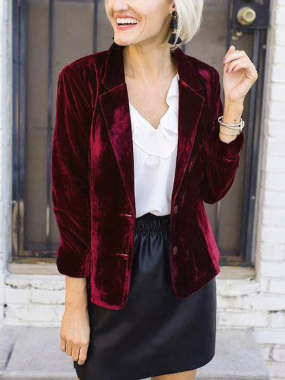 Blazer de terciopelo con cuello de solapa, chaqueta de señora elegante y a la moda